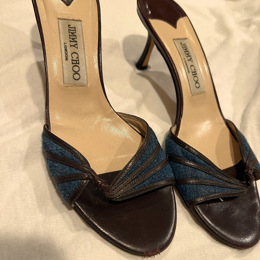 Jimmy Choo denim leather slides